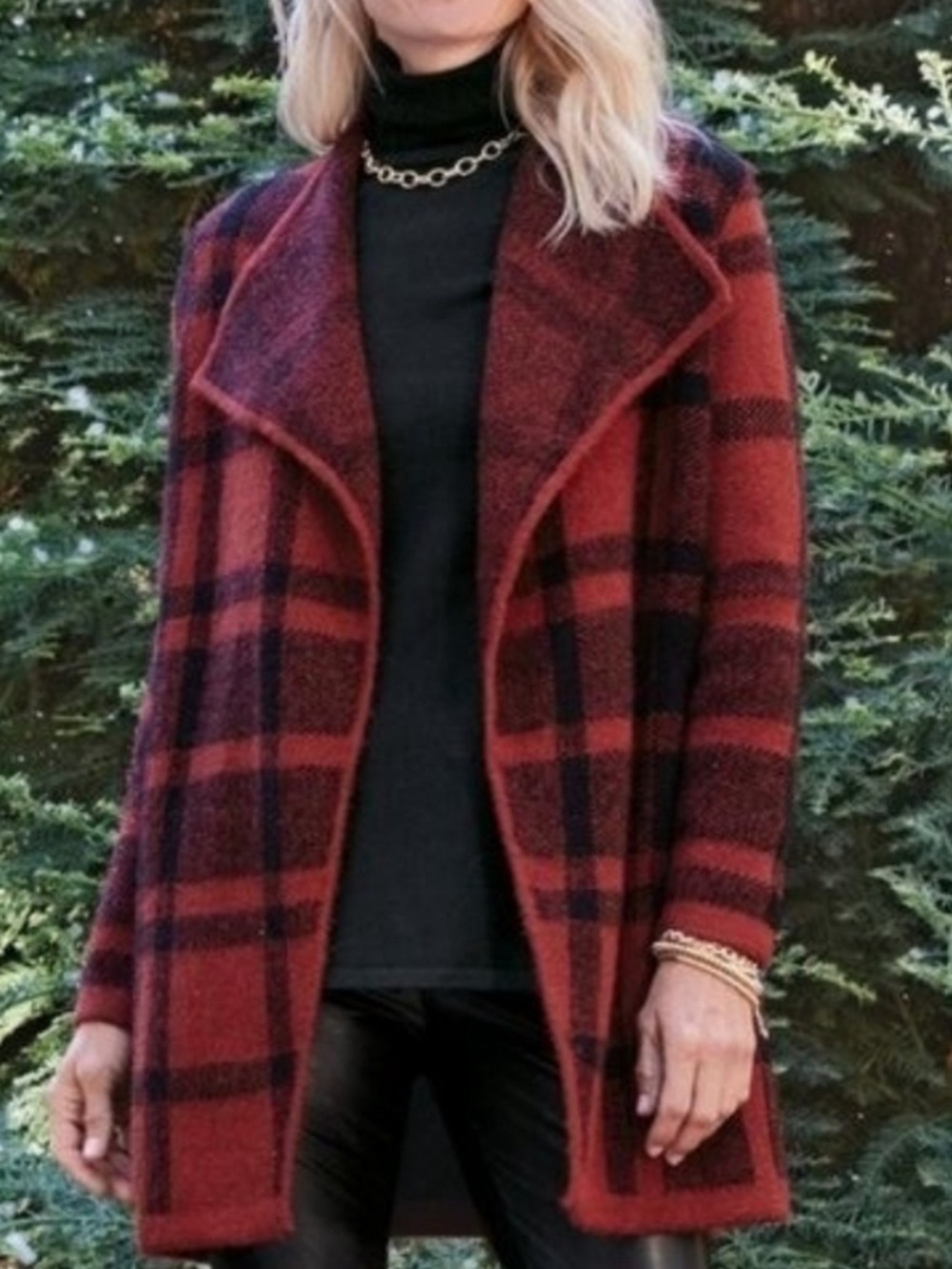 Soft Surroundings Red and Black Plaid Draped Cardigan Sz XSP Oversized